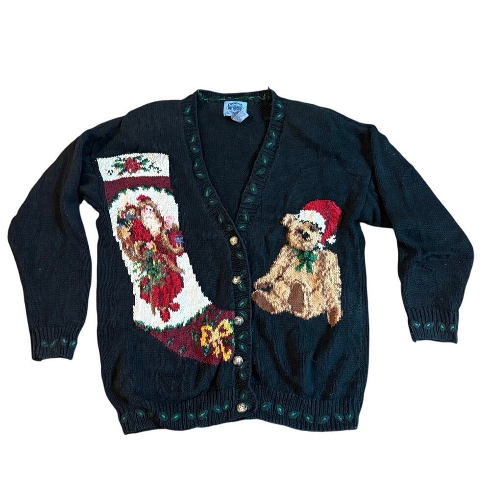 Vintage Cambridge Dry Goods Womens Large Christmas Cardigan Teddy Bear Santa